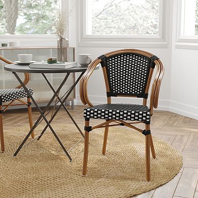 Merrick Lane Bistro Chair With Pe Rattan Seat And Metal Frame