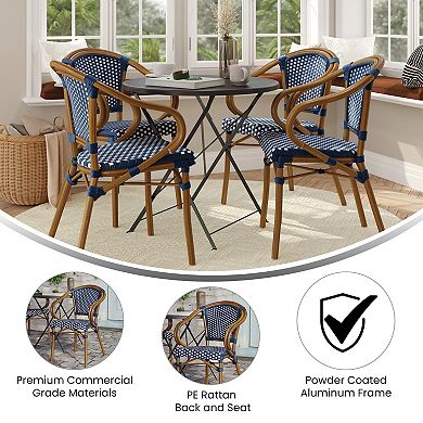 Merrick Lane 4 Pack Bistro Chair With Pe Rattan Seat And Metal Frame