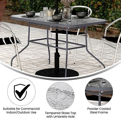 black patio dining set with umbrella Amazon.com: SERWALL 8-Piece Patio Dining Sets with 15FT Double Side Patio  Umbrella, Outdoor HDPE Dining Furniture Set with Umbrella Hole Cut-Out Table  and 6 Chairs, BlackUmbreall Base not Included : Patio, Lawn