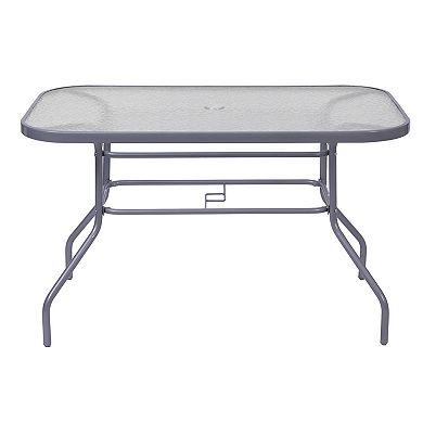 Emma And Oliver Indoor/outdoor Rectangle Tempered Glass Patio Table With Umbrella Hole