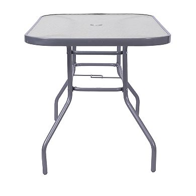 Emma And Oliver Indoor/outdoor Rectangle Tempered Glass Patio Table With Umbrella Hole