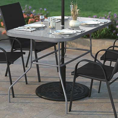 Emma And Oliver Indoor/outdoor Rectangle Tempered Glass Patio Table With Umbrella Hole
