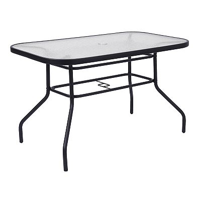 glass patio umbrella tables Flash Furniture Tory Commercial Grade Table with Tempered Top with Hole and Steel Tube Frame, Clear Top/Black Frame Pirecart rectangular dining table is made of 5mm tempered water VINGLI 32-in Round Steel Tempered