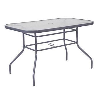 Emma And Oliver Indoor/outdoor Rectangle Tempered Glass Patio Table With Umbrella Hole