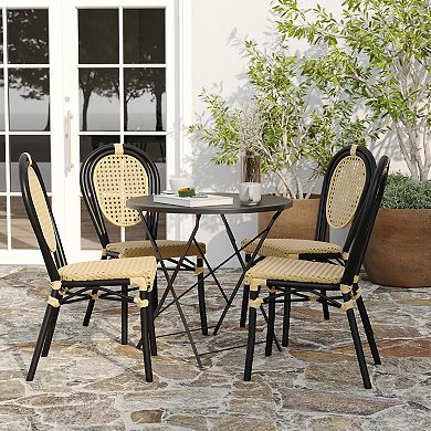 Merrick Lane 4 Pack Bistro Chair With Pe Rattan Seat And Metal Frame
