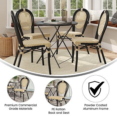 Merrick Lane 4 Pack Bistro Chair With Pe Rattan Seat And Metal Frame