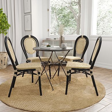 Merrick Lane 4 Pack Bistro Chair With Pe Rattan Seat And Metal Frame