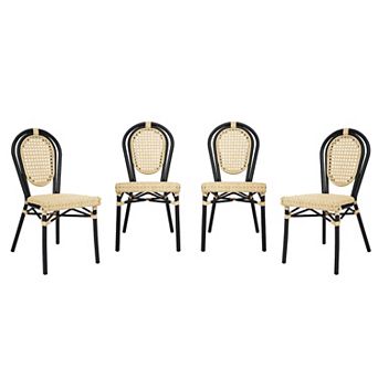 Merrick Lane 4 Pack Bistro Chair With Pe Rattan Seat And Metal Frame