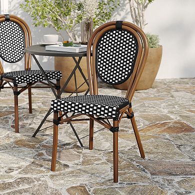 Merrick Lane 2 Pack Bistro Chair With Pe Rattan Seat And Metal Frame