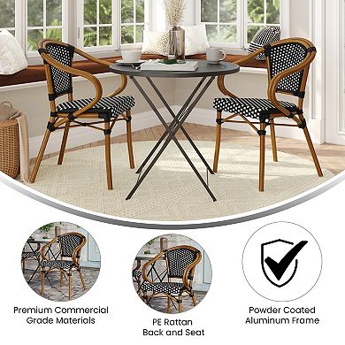 Merrick Lane 2 Pack Bistro Chair With Pe Rattan Seat And Metal Frame