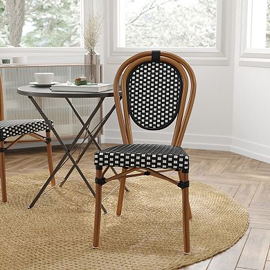 Merrick Lane 2 Pack Bistro Chair With Pe Rattan Seat And Metal Frame