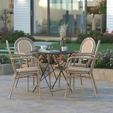 Emma And Oliver 4 Pack Stacking Bistro Chair With Metal Frame & Pe Seat