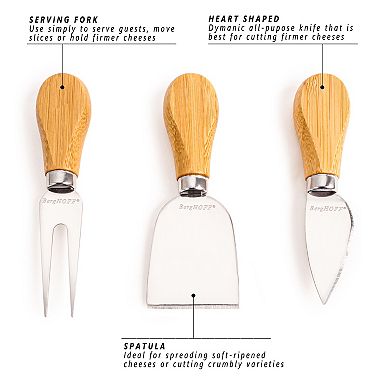 BergHOFF Stainless Steel 4-Piece Cheese Knives with Bamboo Paddle Board Set