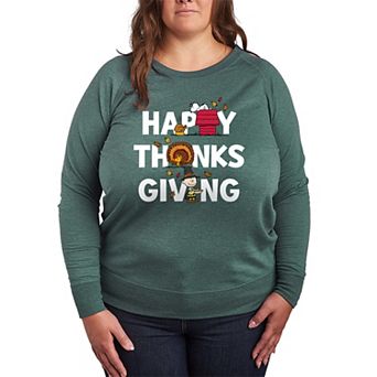 Women's Peanuts Happy Thanksgiving French Terry Long Sleeve Tee