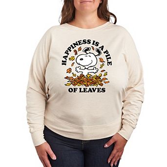 Women's Peanuts Snoopy Pile Of Leaves French Terry Long Sleeve Tee