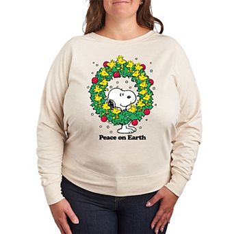 Women's Peanuts Snoopy Peace On Earth French Terry Long Sleeve Tee