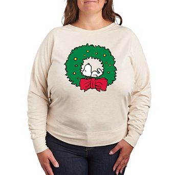 Women's Peanuts Snoopy Wreath French Terry Long Sleeve Tee