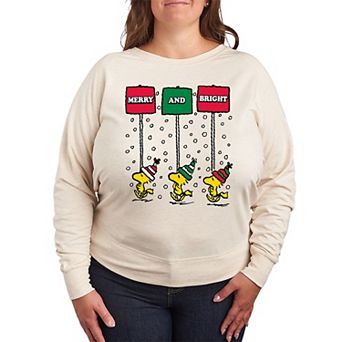 Women's Peanuts Woodstock Merry & Bright French Terry Long Sleeve Tee