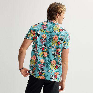 Disney's Mickey Mouse Men's Tropical Button Down Short Sleeve Shirt