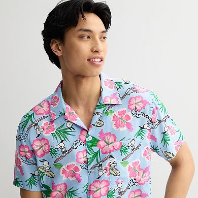 Men's Peanuts Snoopy Tropical Button Down Short Sleeve Shirt