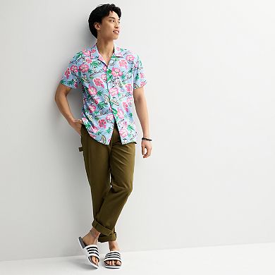 Men's Peanuts Snoopy Tropical Button Down Short Sleeve Shirt