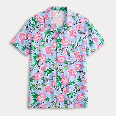 Men's Peanuts Snoopy Tropical Button Down Short Sleeve Shirt