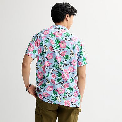 Men's Peanuts Snoopy Tropical Button Down Short Sleeve Shirt