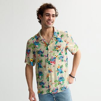 Disney's Lilo & Stitch Men's Tropical Button Down Short Sleeve Shirt