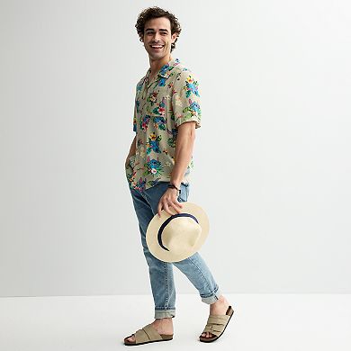Disney's Lilo & Stitch Men's Tropical Button Down Short Sleeve Shirt