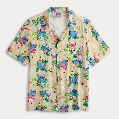 Disney's Lilo & Stitch Men's Tropical Button Down Short Sleeve Shirt