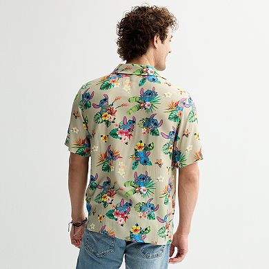 Disney's Lilo & Stitch Men's Tropical Button Down Short Sleeve Shirt