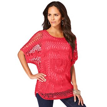 Roaman's Women's Plus Size Plus Size Relaxed Pullover Crochet Sweater