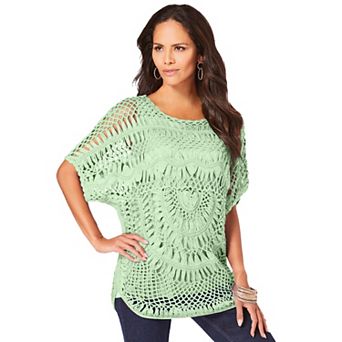 Roaman's Women's Plus Size Plus Size Relaxed Pullover Crochet Sweater