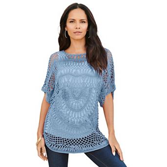 Roaman's Women's Plus Size Plus Size Relaxed Pullover Crochet Sweater