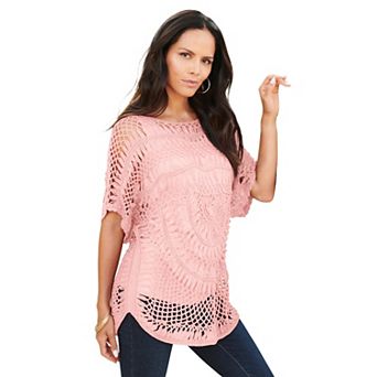 Roaman's Women's Plus Size Plus Size Relaxed Pullover Crochet Sweater
