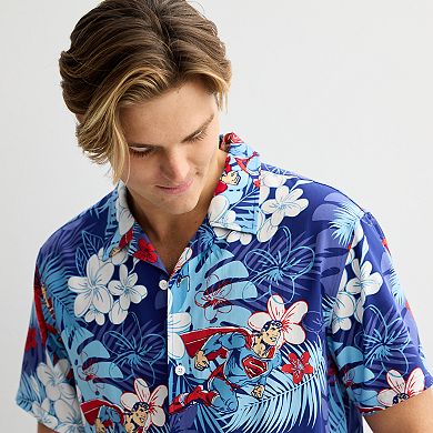 Men's DC Comics Superman & Floral Allover Print Woven Short Sleeve Button-Down Shirt
