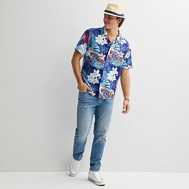 Men's DC Comics Superman & Floral Allover Print Woven Short Sleeve Button-Down Shirt