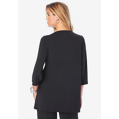Roaman's Women's Plus Size Lace V Neck Ultrasmooth Fabric Top