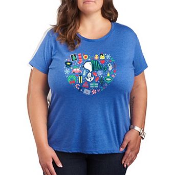 Plus Size Peanuts Snoopy Holiday Heart Graphic Tee