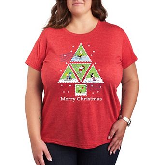 Plus Size Peanuts Christmas Tree Stamps Graphic Tee