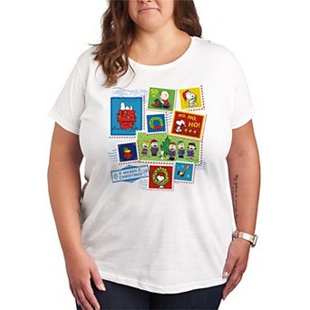 Plus Size Peanuts Christmas Stamps Graphic Tee