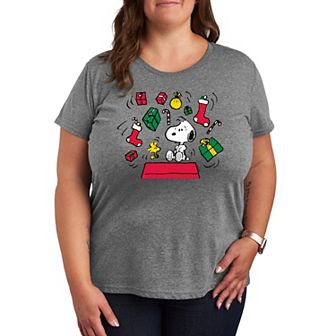 Plus Size Peanuts Snoopy & Woodstock Christmas Presents Graphic Tee