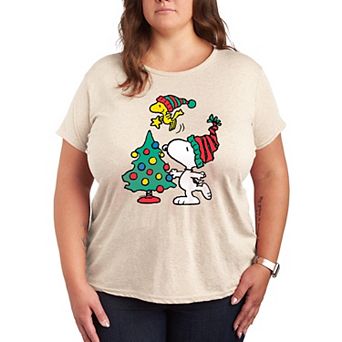 Plus Size Peanuts Snoopy & Woodstock Christmas Tree Graphic Tee
