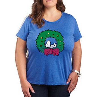Plus Size Peanuts Snoopy Wreath Graphic Tee