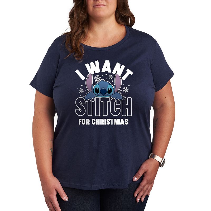 Disney's Lilo and Stitch Plus Size A Stitch For Christmas Graphic Tee, Women's, Size: 2XL, Blue