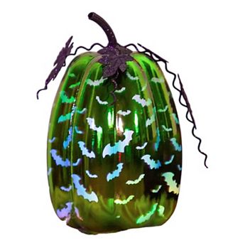 Evergreen Enterprises LED Lime Green Glass Bat Pumpkin
