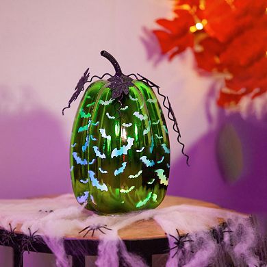 Evergreen Enterprises LED Lime Green Glass Bat Pumpkin