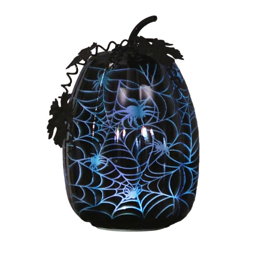 Evergreen Enterprises Black Spiderweb LED Glass Pumpkin