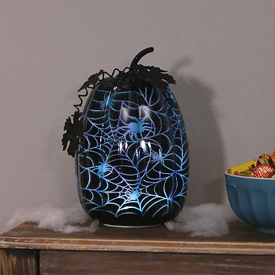 Evergreen Enterprises Black Spiderweb LED Glass Pumpkin