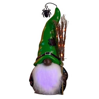 Evergreen Enterprises LED Deep Skin Tone Witch Gnome with Broomstick and Green Hat